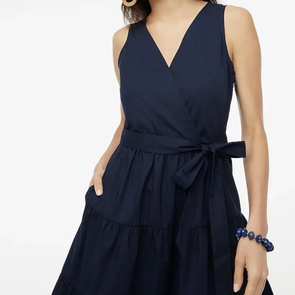 J.Crew Factory $110 Faux Wrap Sleeveless Mini Dress Navy Size 10 BR910